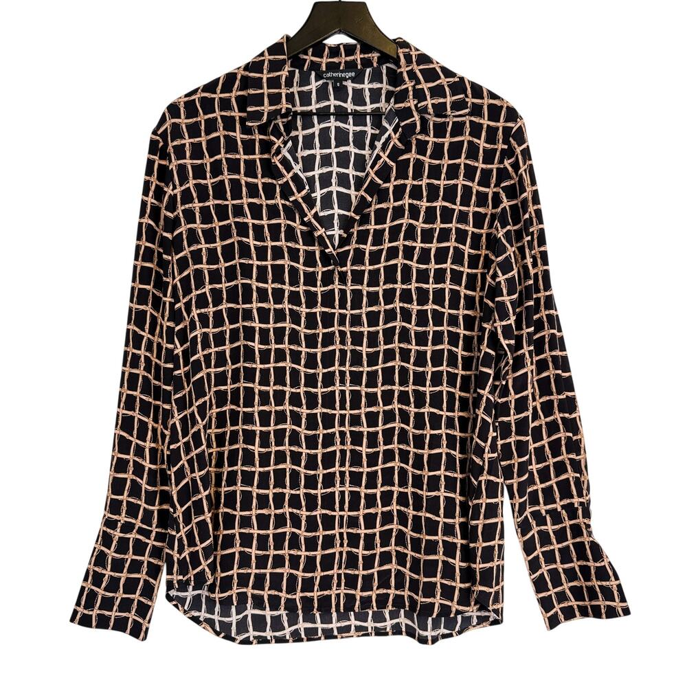Catherine Gee Daria French Cuff Silk Blouse Recoleta Brown $368 - S